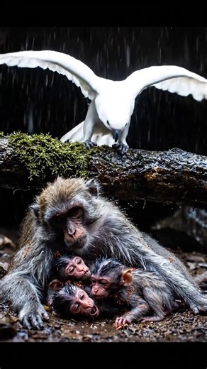 Monkey Protecting Babies in Rain😭😭 #wildliferescue #animals#monkey