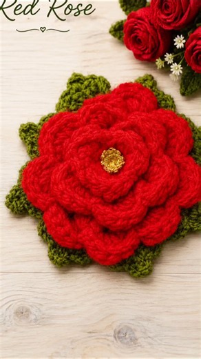 How to Crochet a Beautiful Red Rose Flower 🌹 | Easy 3D Crochet Rose Tutorial for Beginners