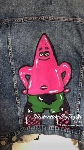 Patrick Star with fishnets on painted denim jacket!😂😁. #patrickstar #spongebob #shorts #meme
