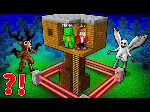 JJ and Mikey Build SECRET TREE BASE in Minecraft - Maizen (99 Nights In The Forest)