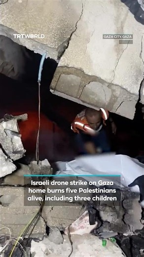 Israeli drone strike on Gaza home burns five Palestinians alive, including three children