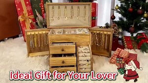 Poyilooo Jewelry Box Organizer, Solid Wood Jewelry Boxes for Women for Storage & Display Necklace Ring Earring Bracelet, Rustic Style Jewelry Organizer Box for Women Gifts (Carbonized Brown)