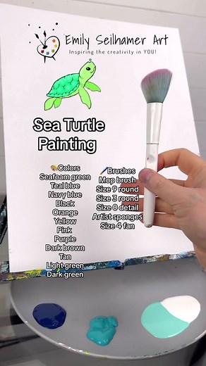 Let's paint a step by step beginner sea turtle painting today! 🎨🐢 🖌Supplies needed: Mop brush (or large flat brush for background) Size 4 fan Size 9 round Size 3 round Size 0 detail Artist Sponges 11x14 Canvas Board 🎨Colors: Seafoam green Teal Navy Blue Black White Orange Yellow Purple Pink Light Green Dark Green Dark Brown Tan #art #painting #beginner #artist #diy #tutorials #paintingtutorials #seaturtle #underthesea #seaturtles #easypainting #howtopaint #canvaspainting #easypainting #paint
