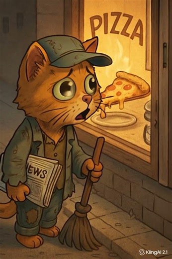 Poor Cat Staring Sadly at Pizza Ad 🍕 | Heart-Touching Emotional Cat Short #cute #funnycat #viral #yt