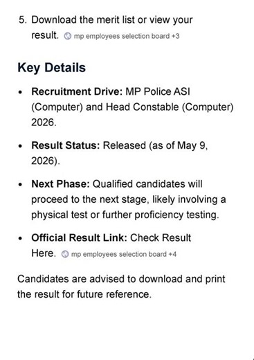 MPESB MP Police ASI / HC Computer Result 2026