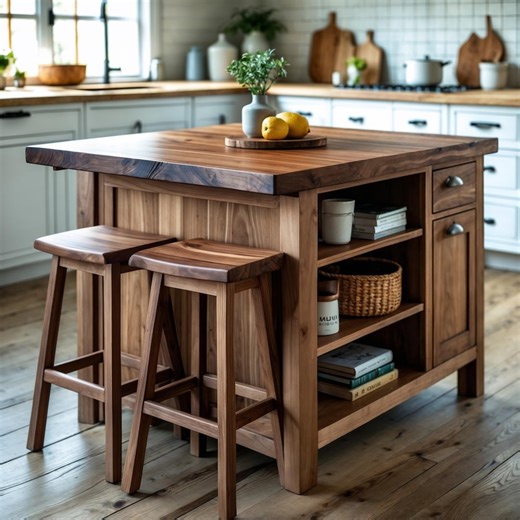 Live Edge Solid Wood Kitchen Island With Seating & Storage | Rustic Farmhouse Kitchen Island Table With Drawers | Handmade Wood Furniture - Etsy