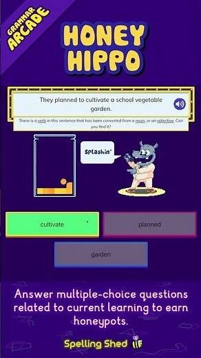 Hungry Hippo, Grammar Arcade | Spelling Shed
