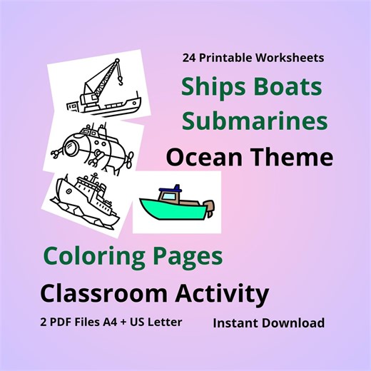 Ships Boats Coloring Pages Classroom Activity Nautical Printable Kids Worksheets A4 USLetter