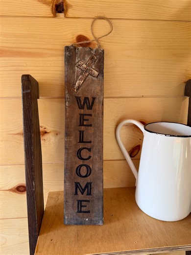 Handcrafted Rustic WELCOME With Handcut METAL CROSS Wood Sign Distressed Farmhouse Decor - Etsy