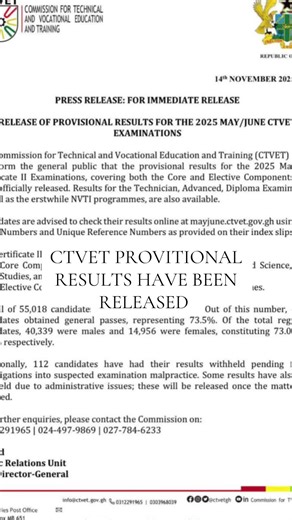 Provisional Results for 2025 CTVET Examinations Released