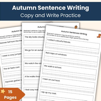 Sentence Writing Worksheets | Autumn Copy and Write Practice