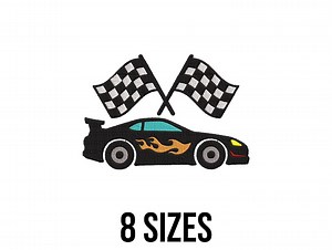 Sport Car Embroidery Design - Racing Car Embroidery Design - Checkered Flag Embroidery Design - Machine Embroidery Design Files - 8 Sizes - Etsy