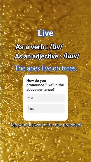 live; a verb or an adjective #esl #learnanewwordtoday #english #vocabulary #pronunciation #heteronym
