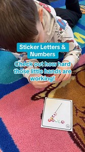 2.4K views | Here’s a look at our sticker letters and numbers activity! The kids place stickers around the outline of whichever letter or number we’re focusing on—fantastic for fine motor practice. When they finish, they trace over it with a finger and say the name aloud. You can see how much effort they put into peeling each sticker and placing it carefully! Find these on my website preschoolvibes.com | Preschool Vibes | Facebook