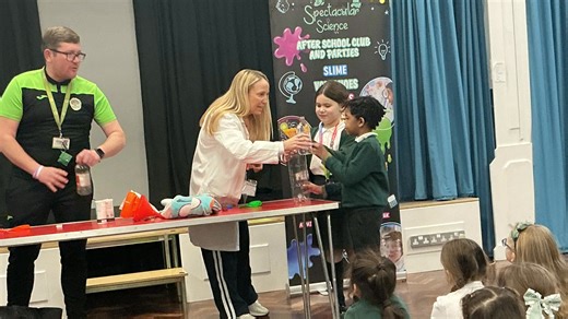 Today's assembly included a science experiment by Spectacular Science. | Gray's Farm Primary Academy