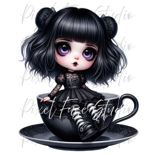 Gothic Chibi Girl PNG, Cute Dark Aesthetic Clipart, Teacup Doll Art, Kawaii Goth Halloween Sublimation, Digital Download for Crafts, Prints - Etsy