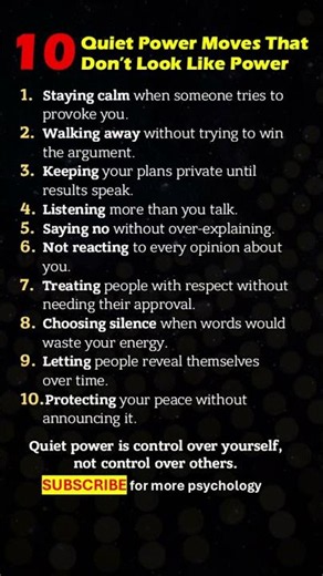 10 Quiet Power Moves That Don’t Look Like Power #psychology #quietpower #quietstrength #selfrespect