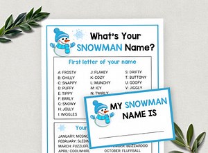 What's Your Snowman Name Game, Fall Halloween Classroom Activity