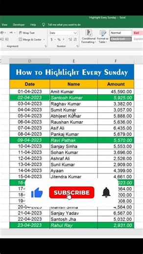 🔥Highlight Every Sunday in Excel🔥| Conditional Formatting | #shorts #exceltips