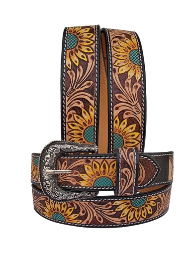 Handmade Tooled Leather Western Belt: Floral Engraved Design & Silver Removeable Buckle - Etsy
