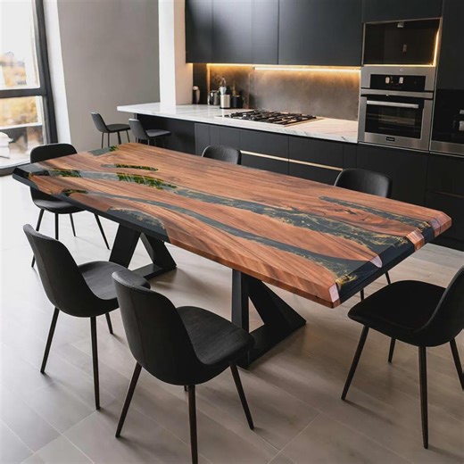 Walnut Epoxy River Dining Table – Live Edge, Modern Luxury, 6 Seater - Etsy