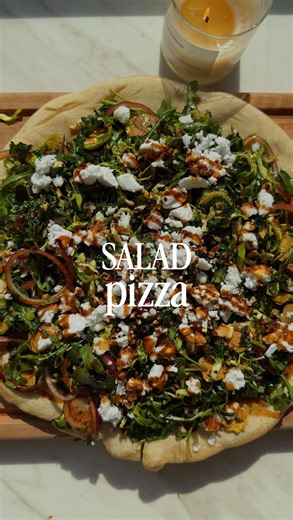 Danielle Brown | healthy recipes on Instagram: "chopped SALAD PIZZA 🍕🥗follow @healthygirlkitchen for more healthy recipes! Comment “cookbook” for more salads!!! Ingredients: 2 cups shredded kale 1-2 cups arugula 2 cups shredded brussel sprouts 1 thinly sliced red onion 1 cup vegan feta Balsamic vinaigrette: 1/3 cup balsamic vinegar 1/2 cup olive oil 2 tsp dijon mustard Sprinkle salt + pepper #healthy #salad #pizza #recipes #dairyfree"