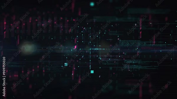 Digital binary code background loop - Fly through abstract of a scientific technology data binary code network conveying connectivity, complexity and data flood of modern digital age