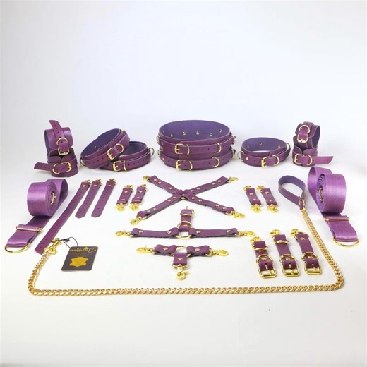 Purple Leather Restraint Kit – Adjustable Cuffs & Harness - Etsy