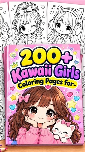 200+Kawaii Girls Coloring Pages for With Book Cover