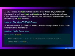 Understanding CS5001 Error: How to Create a Static Main Method in C#