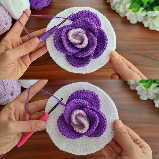 3D⚡💯Crochet Flower💯👌 Very easy crochet rose flower making for beginners. #crochet | Crochet knitting love