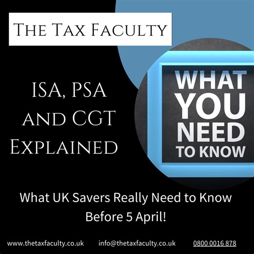 Confused about how savings interest, ISAs and capital gains tax work together? You’re not alone — many UK savers ask how to keep more of their money in a rising‑rate environment. Here’s the quick, clear breakdown: 🔹 ISAs: Tax‑free shelter for savings and investments with a £20,000 annual allowance — use it or lose it. 🔹 Personal Savings Allowance (PSA): Most basic taxpayers can earn up to £1,000 interest tax‑free before paying income tax on savings earnings. 🔹 Capital Gains Tax (CGT): Individ