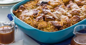 Pumpkin Bread Pudding with Caramel Sauce