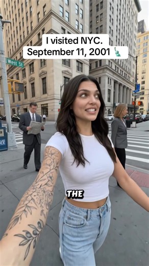 The sky was so blue. No one was looking up. It was just a normal Tuesday in New York. #september11 #911 #timetraveller #historytok #historytime