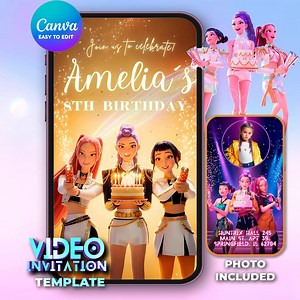 Kpop Demon Hunters Golden Birthday Video Invitation – Editable Canva Digital Animated Mobile Party Invite (huntrix Gold and White Suits) - Etsy