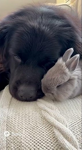 recreating having a black lab - chow mix and a dwarf bunny growing up