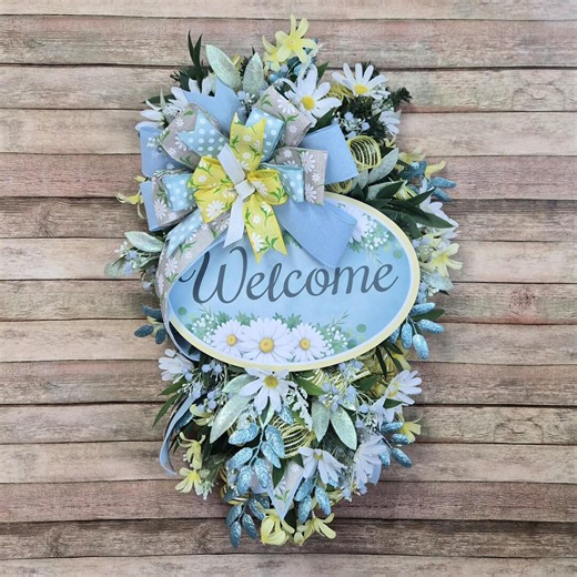 Spring Daisy Floral Welcome Sign - Door Swag Wreath - Etsy