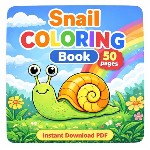 Snail Coloring Book 50 Pages Printable PDF, Cute Snail Coloring Pages, Easy Cozy Coloring Book, Digital Download for Kids and Adults - Etsy