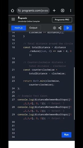 Shortest Distance Between Bus Stops | Circular Route Problem in JavaScript