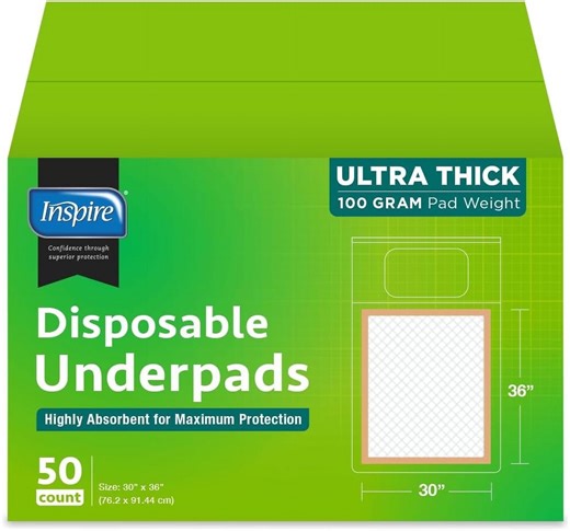 Inspire Extra Large Super Absorbent Disposable Bed Pads for Chronic Incontinence Ultra Thick and Absorbent Bed Pads Disposable Adult | Pee Pads for Adults (30" X 36" Pack Of 50)