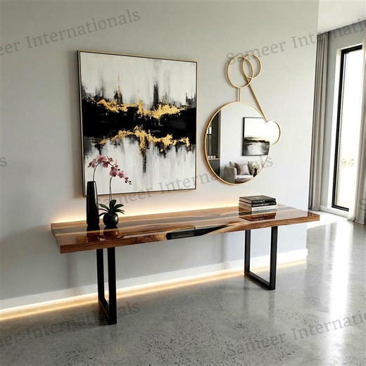 Custom Black Epoxy Console Table, Handmade Resin Entryway Table, Modern Luxury Furniture - Etsy