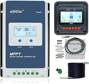 EPEVER MPPT Solar Charge Controller 30A 12V 24V Auto Tracer3210AN + Remote Meter MT50 + RTS Solar Panel Regulator Common Negative Ground for Lead-Acid LiFePO4 Lithium Battery (30A + MT50+RTS)