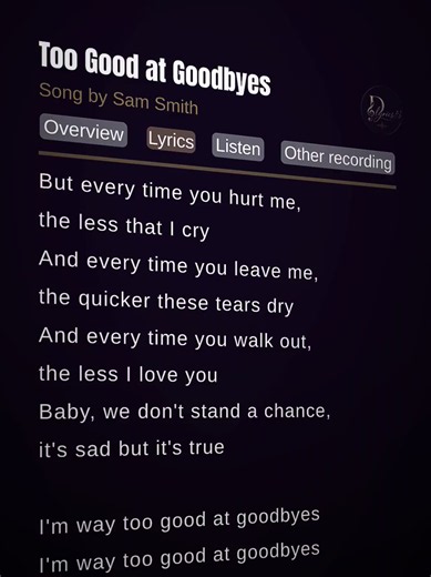 Too Good At Goodbyes Lyrics - Sam Smith