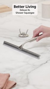 Better Living Deluxe XL Shower Squeegee, Multi-Purpose Silicone Squeegee Blade with Storage Hook, Rust-Proof Heavy Duty Window, Glass, Shower Scrubber, Windshield Wiper, 12", Brushed Nickel