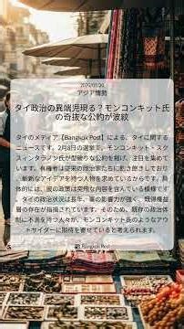 タイ政治の異端児現る？モンコンキット氏の奇抜な公約が波紋｜Bangkok Post｜2026/01/20｜アジア情勢