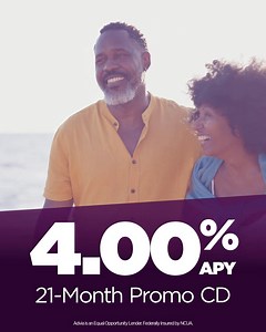 Soak up more savings with a 21-Month Promo CD from Advia Credit Union. Get our highest interest rate and earn an impressive 4.00% APY. Open a CD online or set up an appointment today. | Advia Credit Union