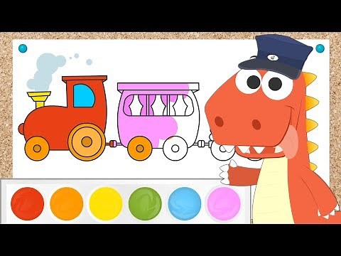 Aprende con Eddie a colorear un tren de juguete 🚂 Eddie el dinosaurio colorea un tren