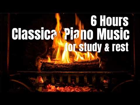 🔥 Cozy Fireplace with Gentle Piano Music | 6 Hours of Relaxing Ambience for Study & Rest