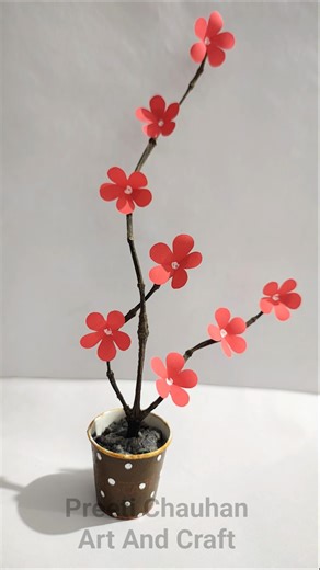 Tree Branch Craft Idea | Easy Paper Flower Decor | Home Decoration Ideas #shorts #diy