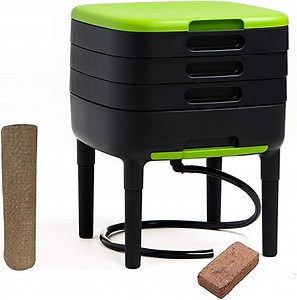 WormBox TinyWorm Design & Compact I 3-Etagen-Wurmkomposter I Komplett-Set I Schublade I Kunststofffüße